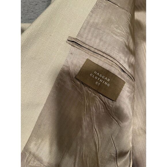 Haggar Clothing Co. Mens Suit Jacket Blazer Size 42 Long Light Beige Solid Lined - Picture 9 of 13